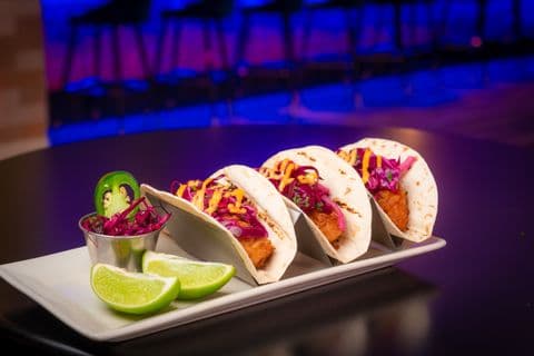 Fish tacos with purple cabbage slaw
