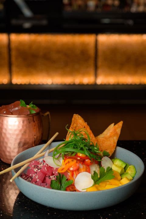 Tuna poke bowl with crispy wontons