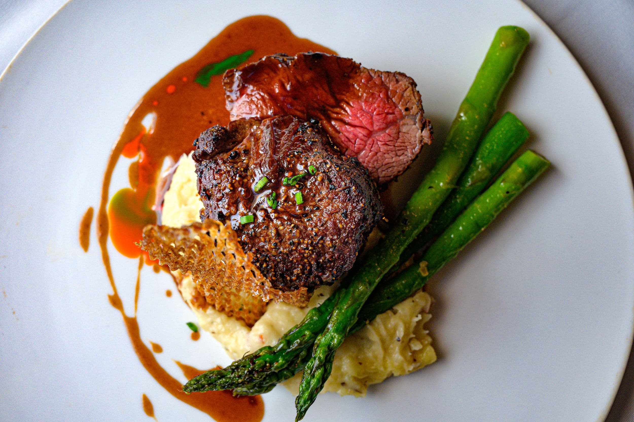 The Black Pearl, Safety Harbor FL - Seared filet mignon with asparagus and red wine jus