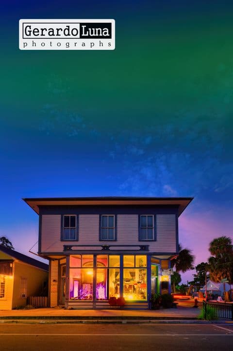 Northern Lights above a Cedar Key building