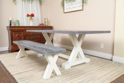 Farmhouse dining table and bench with X-trestle base