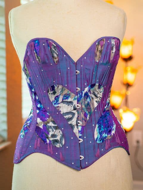 Hand-beaded silk corset bustier