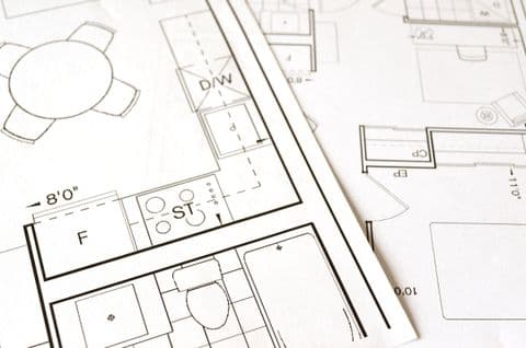 Architectural floor plan blueprint with room layout and measurements