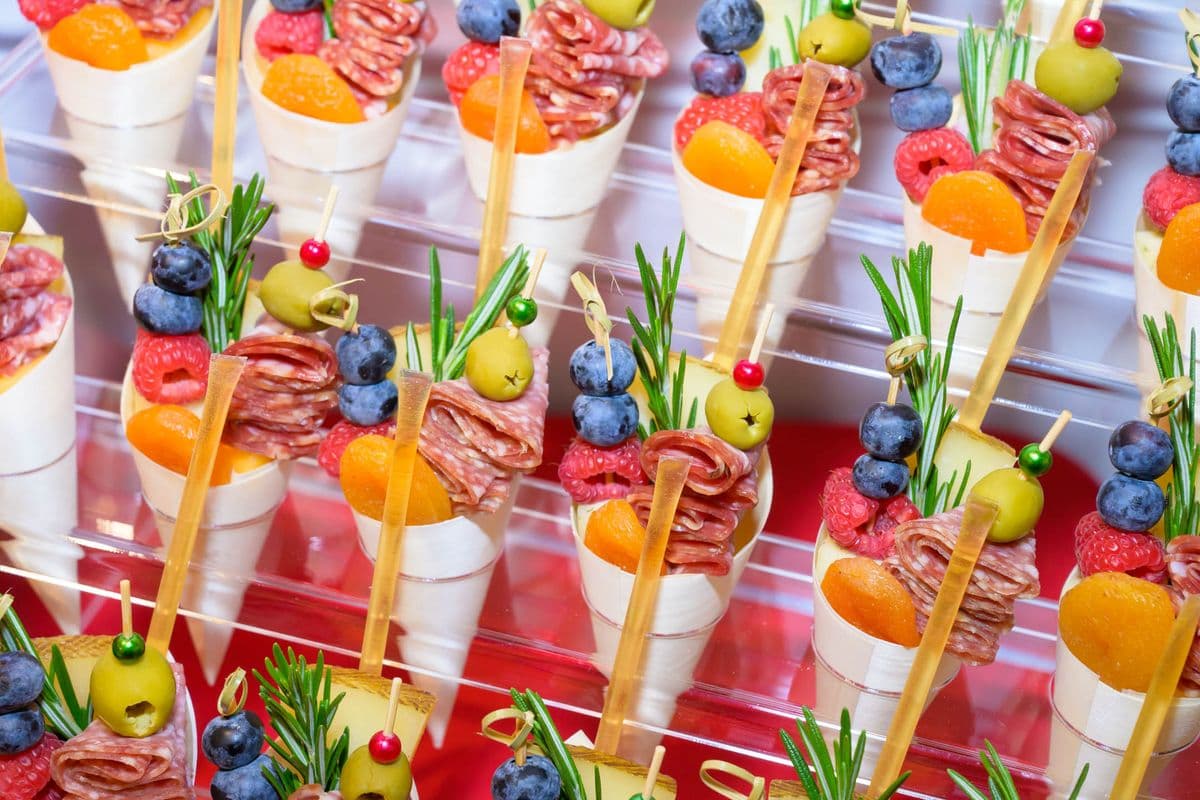 Gourmet appetizer cones served at an event reception