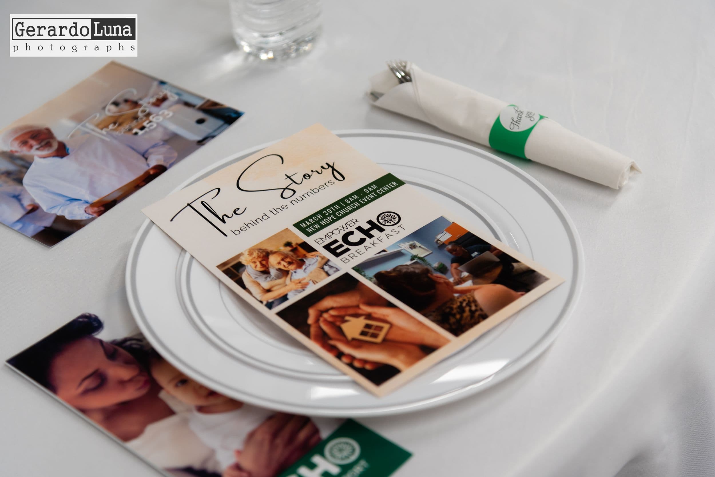 Table setting and program for a nonprofit breakfast fundraiser