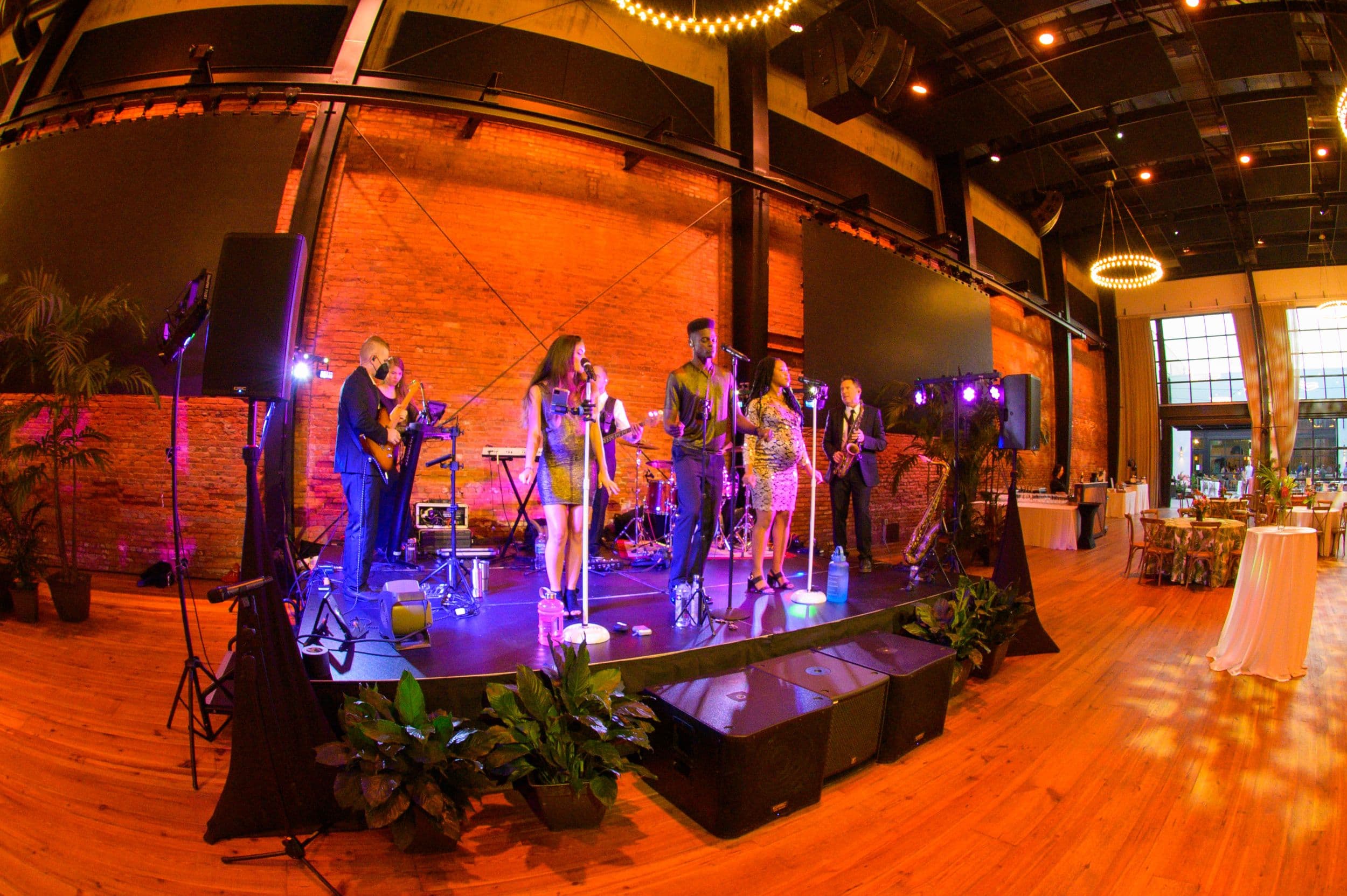 Live band performing on stage at an elegant Tampa Bay event venue